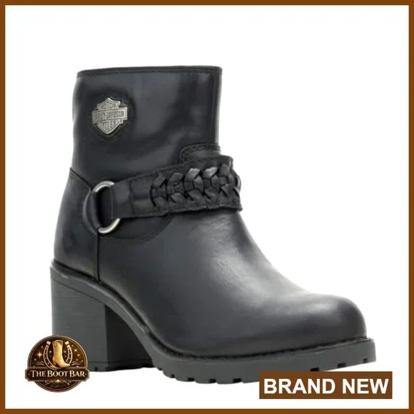 Full Grain Leather Motorcycle Boots, 7 Shaft, 3 Block Heel, Pull-On